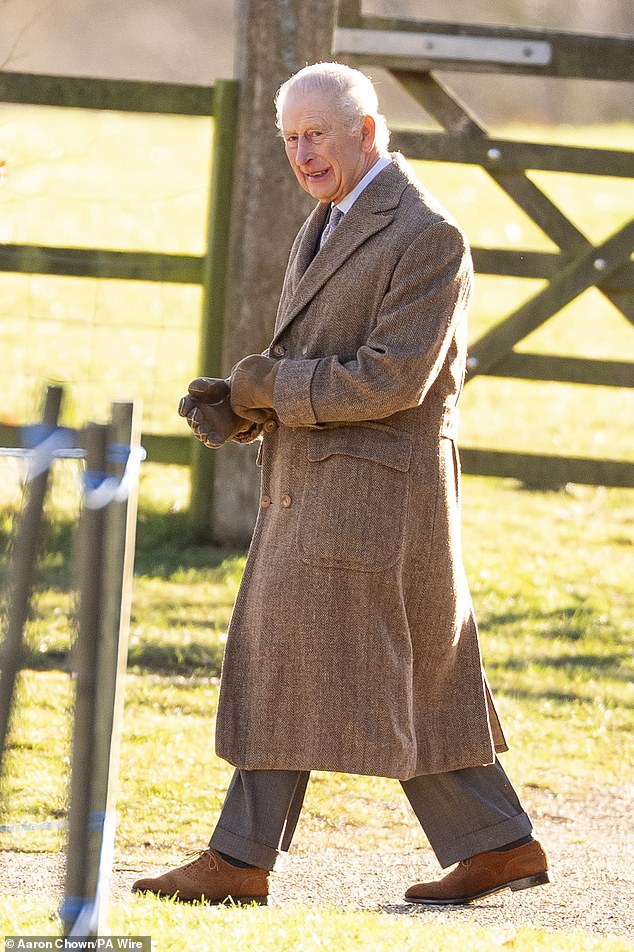 King Charles leaves after attending the Sunday morning church service at St Mary Magdalene church in Sandringham, Norfolk on January 4, 2026