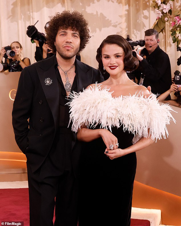 Benny Blanco attended the Golden Globes with his wife, Selena Gomez, on Sunday, showcasing his signature curly locks on the red carpet