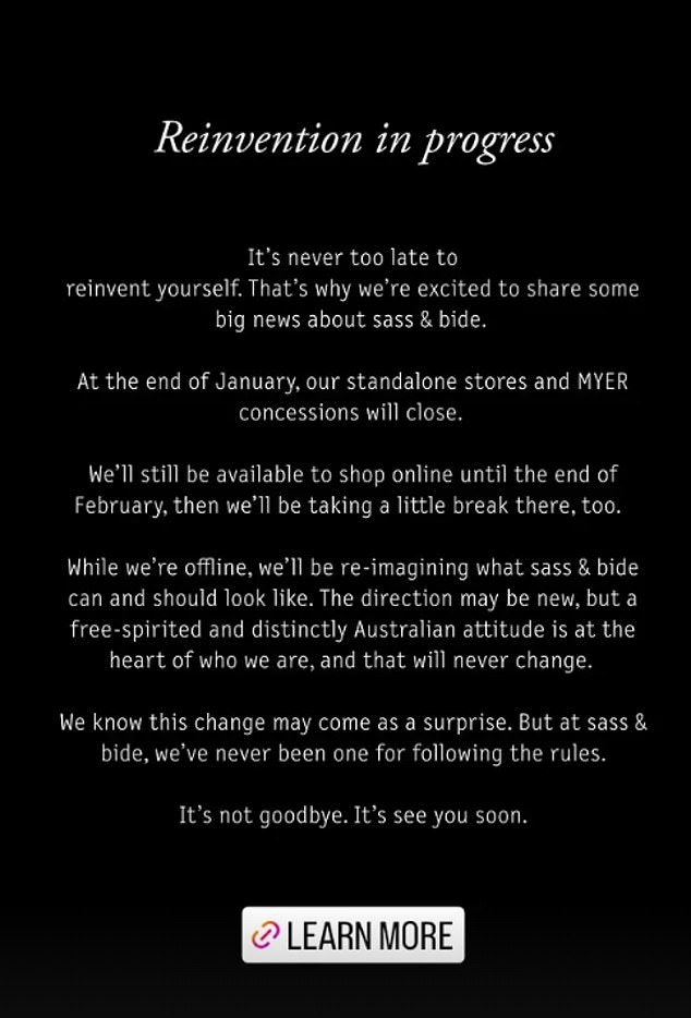 The brand continued the notice with news that even the online store will soon cease trade, but promised a comeback after a period of restoration