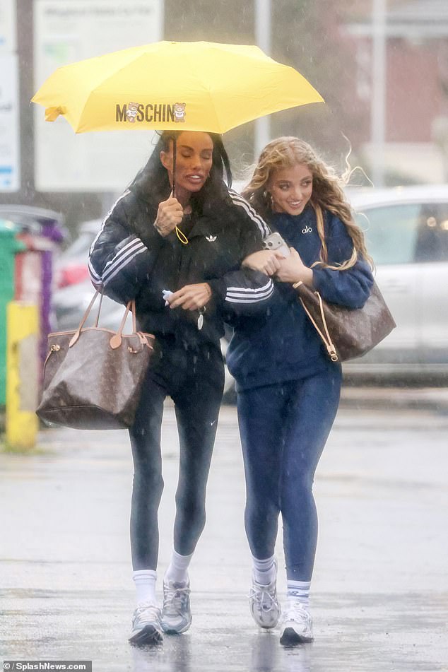 Katie Price's legs are whittled down to the bone. Pictured with her daughter Princess Andre