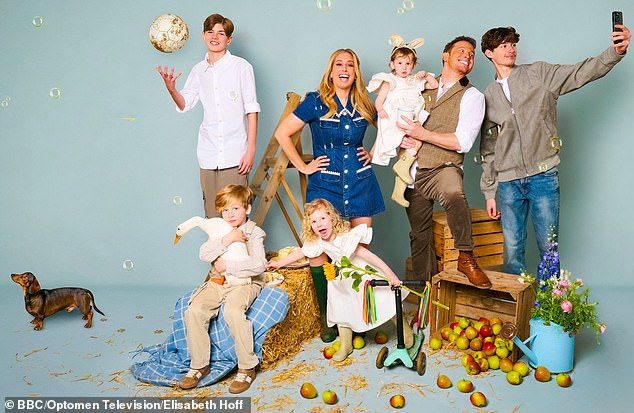The pair have six children between them. From left to right, Leighton, Rex, Stacey, Rose, Belle, Joe and Zach. Joe's son Harry is not pictured