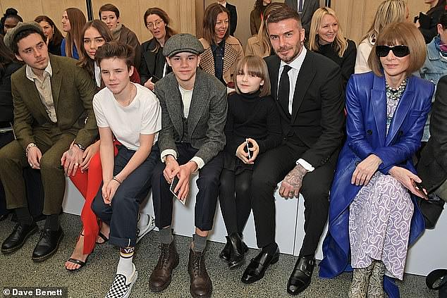 During her relationship with Brooklyn, Hana supported Victoria at one of her fashion shows (the family are pictured alongside Anna Wintour)