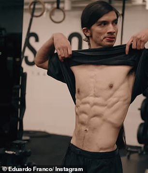 Speaking in an Instagram video for his gym, Eduardo said: 'I'm taking it upon myself, I'd like to look as lean as possible for that scene'