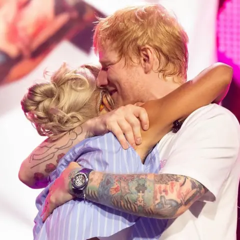 Skye Newman Skye Newman embracing Ed Sheeran on stage at his homecoming gig in Ipswich
