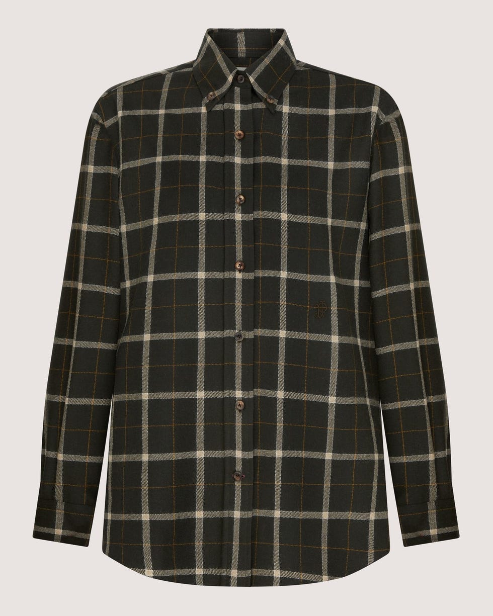 Women's Tartan Button Down Shirt in Dark Olive Women's Tartan Button Down Shirt in Dark Olive