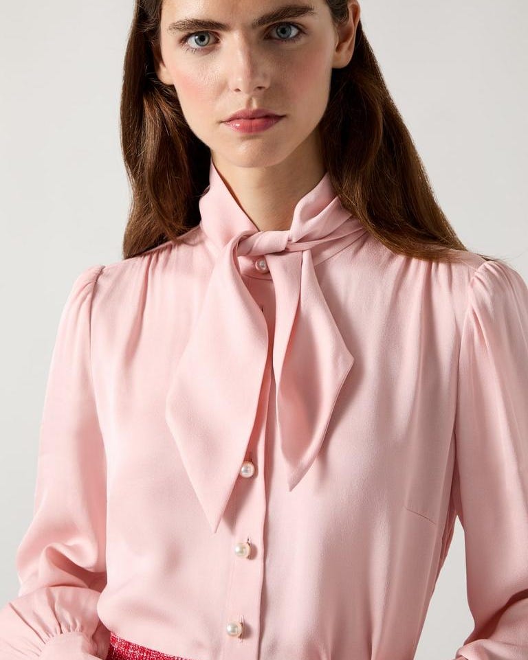 Hall Pink Viscose Crepe Tie Neck Blouse Hall Pink Viscose Crepe Tie Neck Blouse