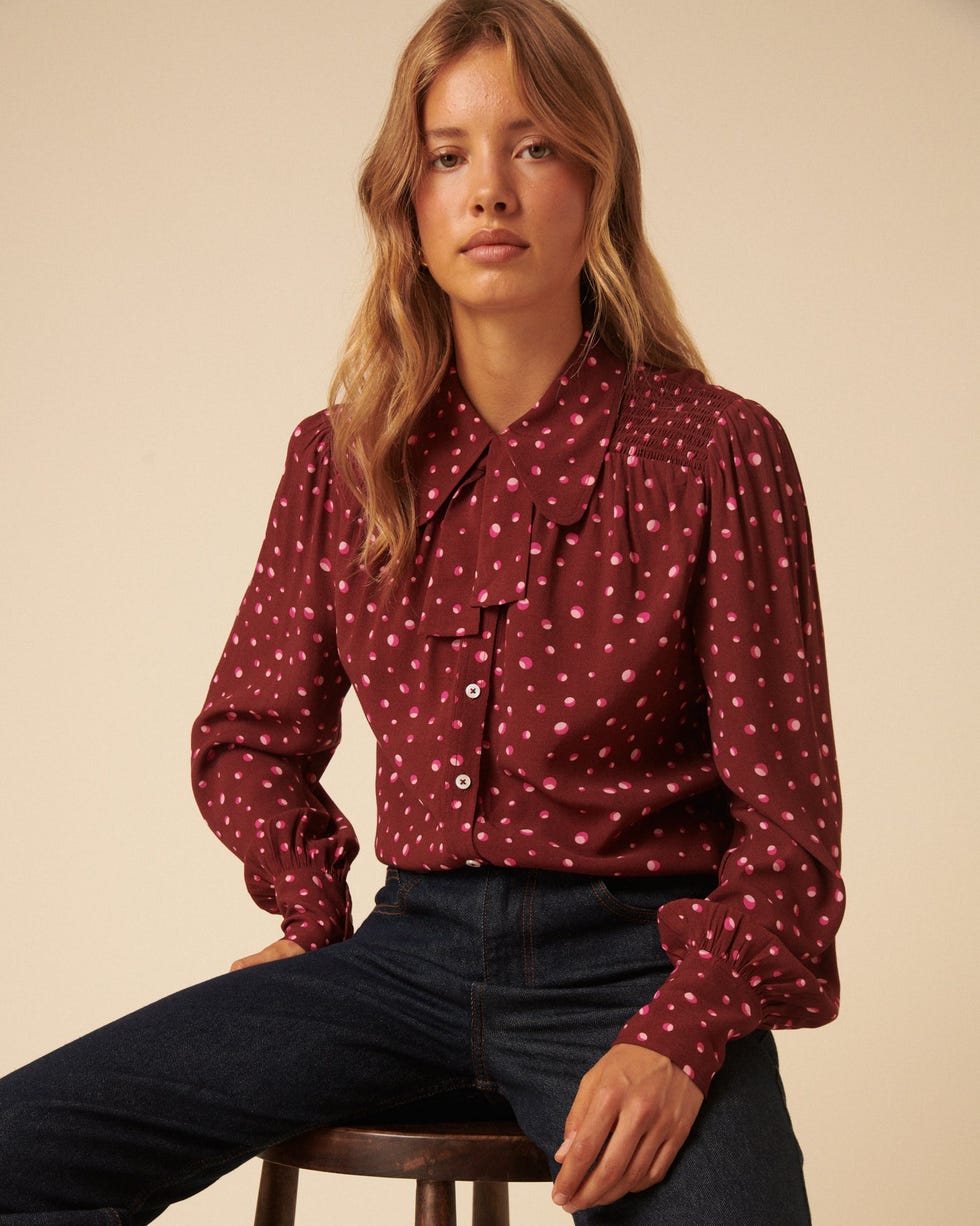 Burgundy Crepe Statement Collar Blouse Burgundy Crepe Statement Collar Blouse