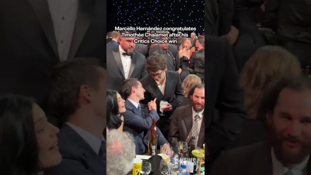 Marcello Hernández congratulating Timothée Chalamet. #CriticsChoice #AwardsSeason