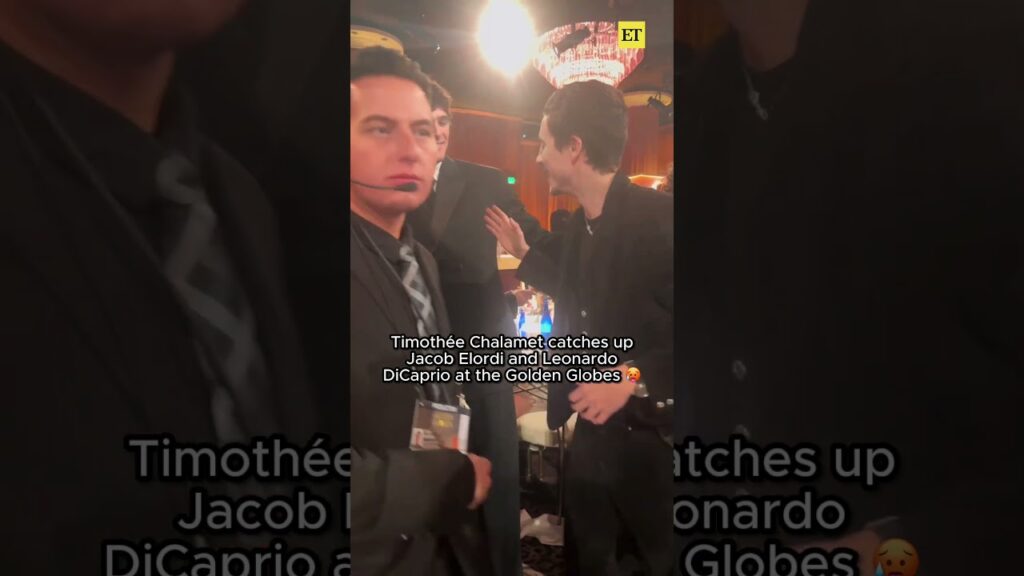 Timothee Chalamet catches up with Jacob Elordi and Leonardo DiCaprio at the #goldenglobes  💛