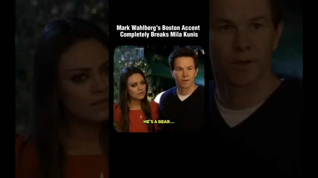 Mila Kunis laughing at How Mark Wahlberg Says Bear | #shorts