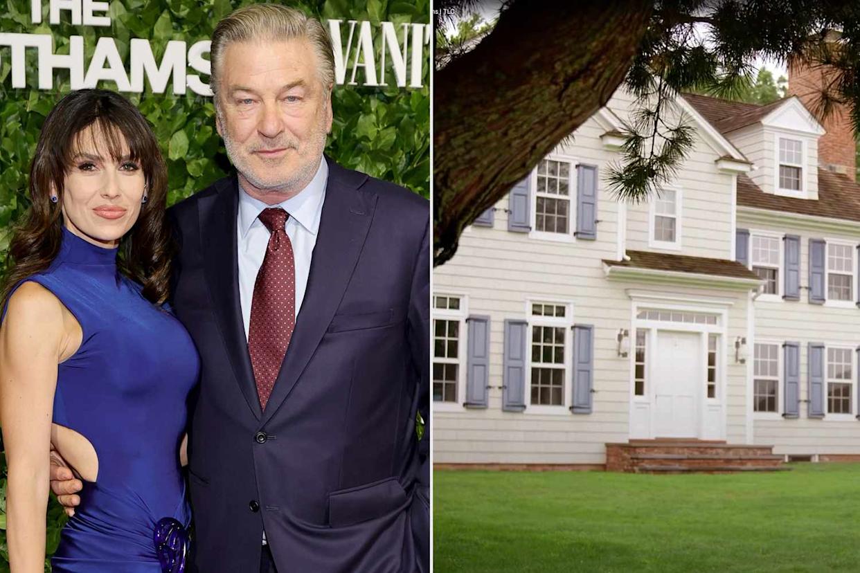 Dia Dipasupil/Getty; TLC/Youtube Hilaria Baldwin and Alec Baldwin (left) and their Hamptons home for sale (right)