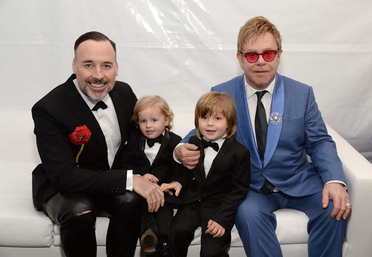 elton john and family pose in 2015 at aids gala
