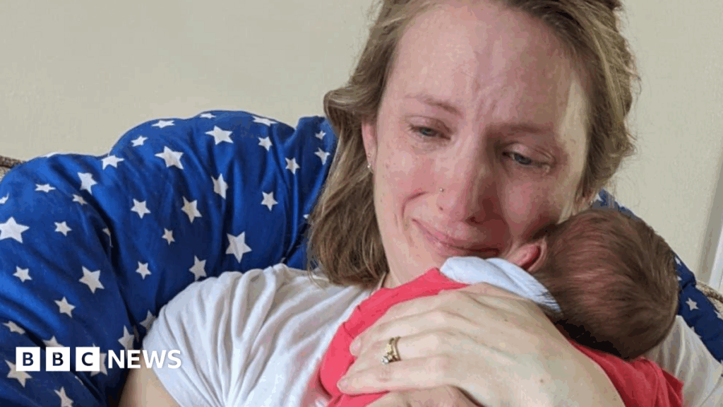 Essex mother-of-two describes battle with postnatal depression Louise asleep next to her baby, who is also asleep