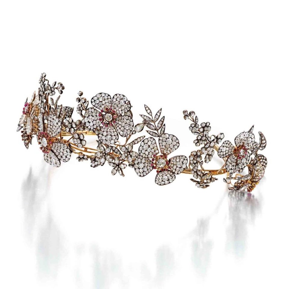 This Austrian Wildflower diamond and ruby tiara thought to once belong to Empress Elisabeth of Austria sold last month at Sotheby’s for $226,800