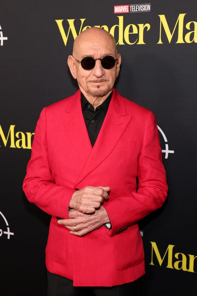 Sir Ben Kingsley, Sir Ben Kingsley Wonder Man premiere, Sir Ben Kingsley Paul Smith, Paul Smith Spring 2026 suit, Wonder Man premiere red carpet, Sir Ben Kingsley style, Avo Yermagyan stylist