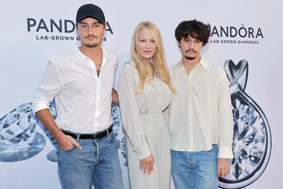 Mike Coppola/Getty Brandon Lee, Pamela Anderson, Dylan Lee in New York City on September 6, 2023