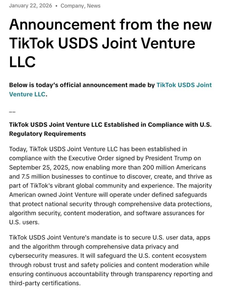 The United States and China have signed off on a deal that hands control of TikTok’s U.S. operations to a group of investors backed by Trump.