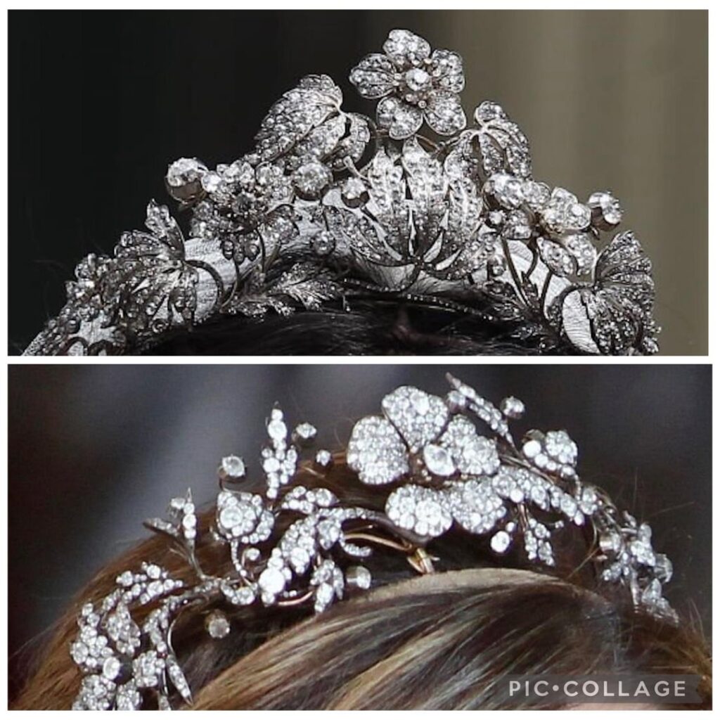 Tiara v. Tiara: Which is the more dazzling floral tiara, the Hanoverian (top) or the Spanish?