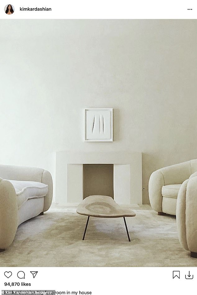 In 2021, she said that her minimalist living room was her favorite room in her house (pictured)