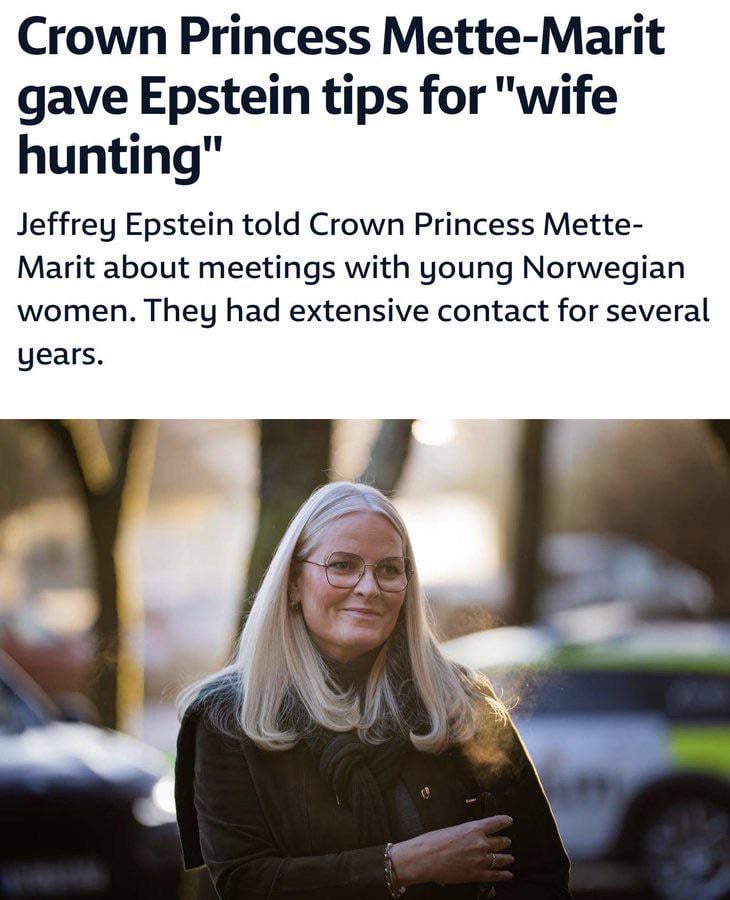 Mette-Marit vacationed at Epstein’s home in Florida and they often spoke via email about many topics ie literature, health and ‘wife hunting’. ‘Paris is good for adultery, Scandi better wife material’