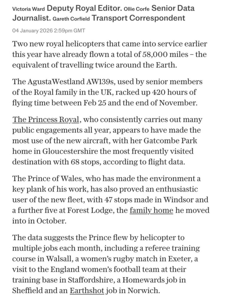 Royals flew the equivalent of twice around the world this year in their two new helicopters