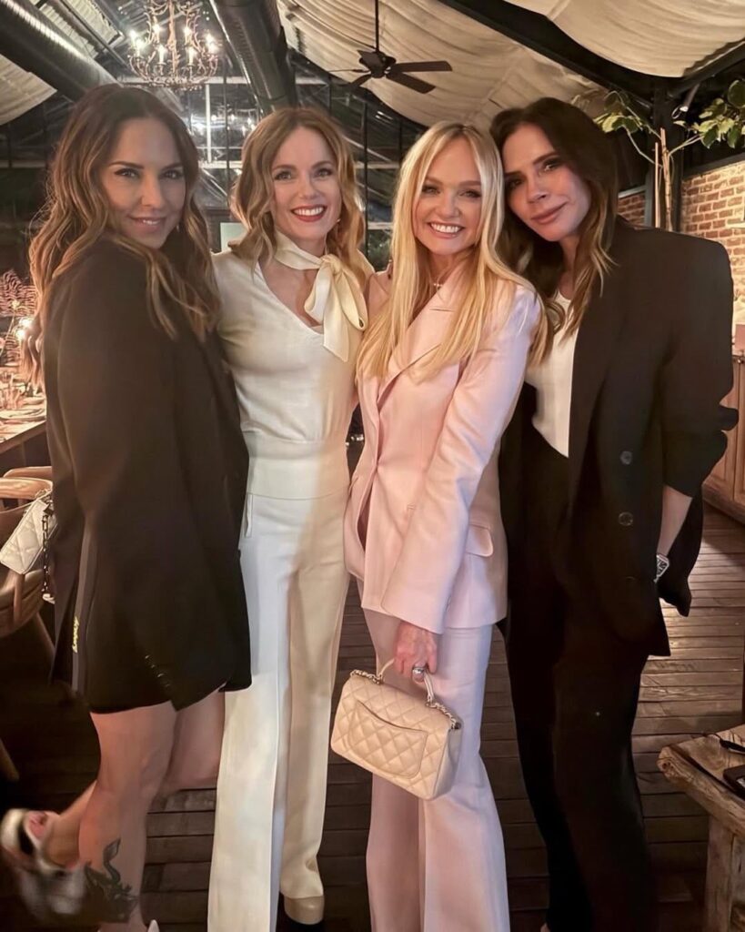 Spice Girls’s Victoria Beckham, Geri Halliwell and Melanie C celebrating Emma Bunton’s 50th birthday