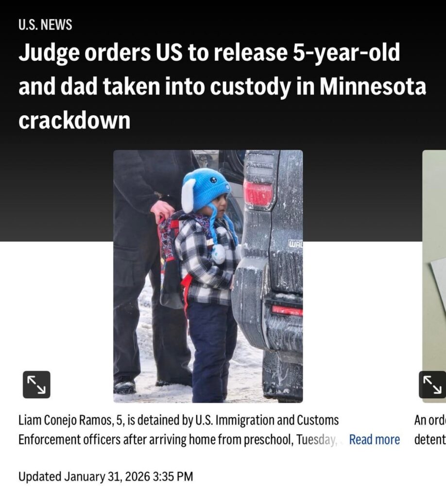 U.S. District Judge Fred Biery orders the release of 5-year-old Liam Ramos & dad Adrian Arias from ICE detention, stating “the case has its genesis in the ill-conceived & incompetently-implemented government pursuit of daily deportation quotas, apparently even if it requires traumatizing children.”
