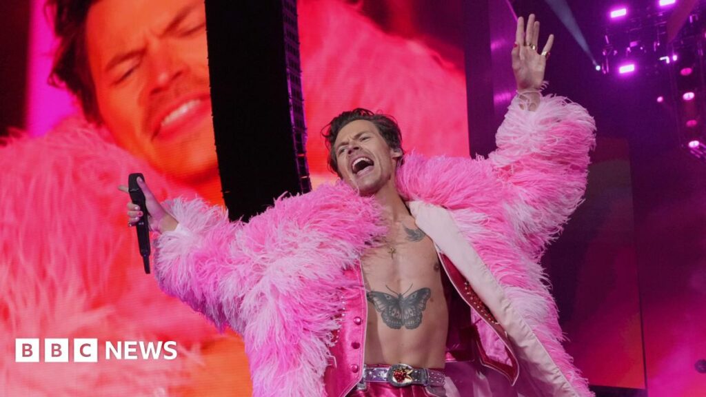 Harry Styles performs on the Coachella stage during the 2022 Coachella Valley Music And Arts Festival on April 22, 2022 in Indio, California.