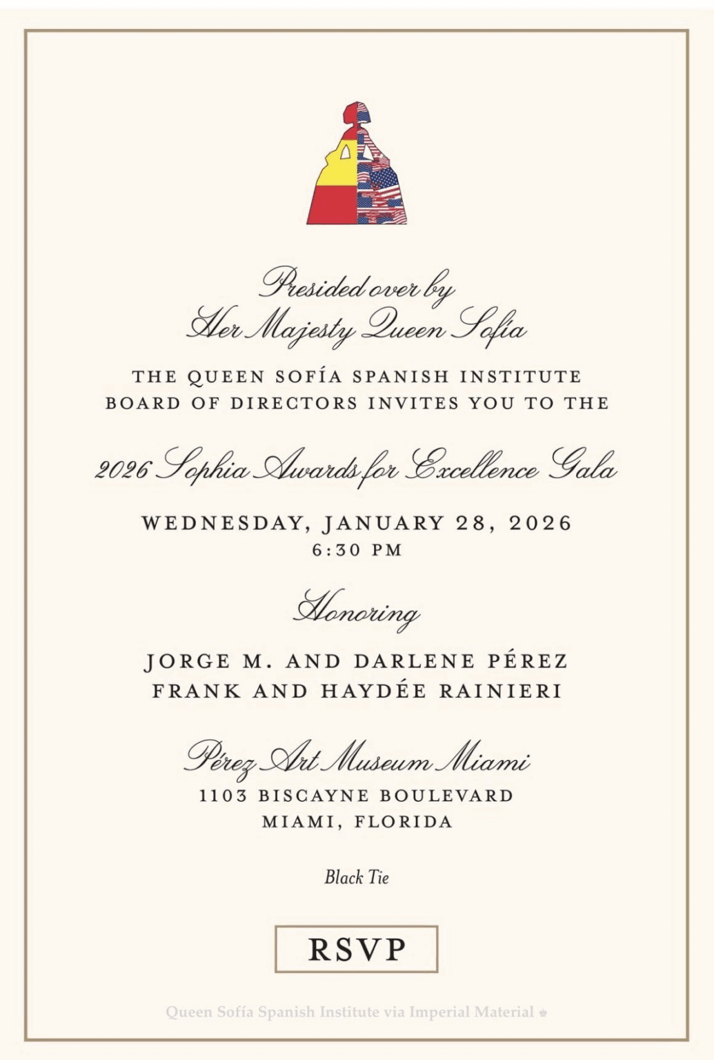 Queen Sofía is expected to preside over the 2026 Sophia Awards for Excellence Gala in Miami, Florida on Wednesday, 28 January