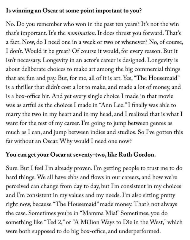 Amanda Seyfried on Whether Winning an Oscar is Important to Her