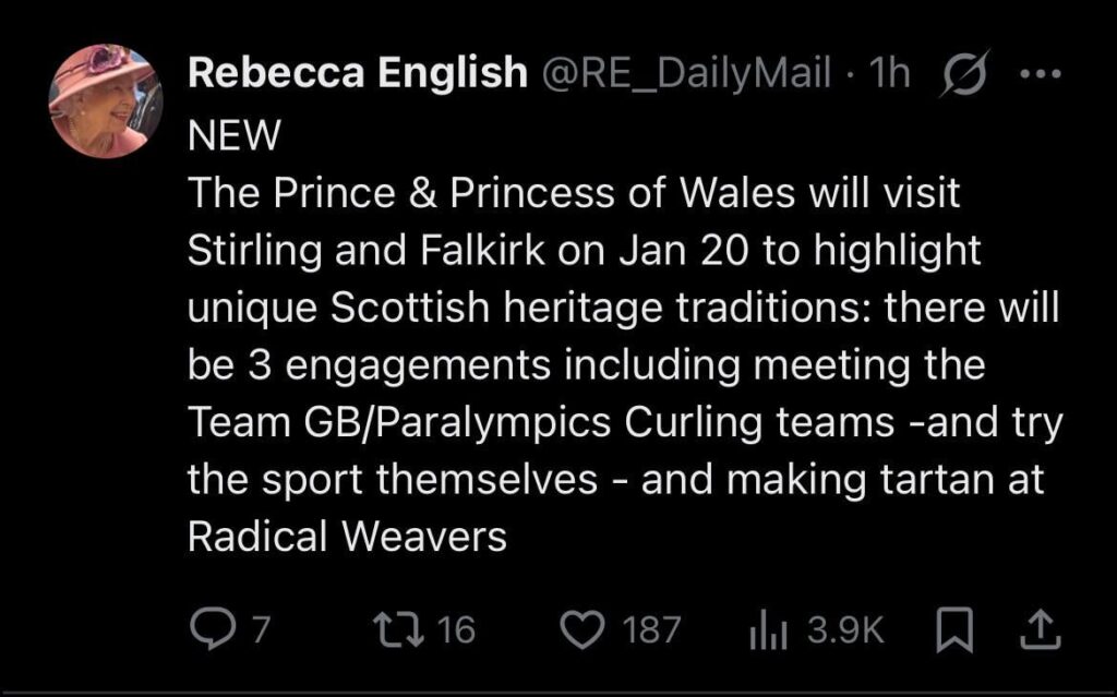 Will and Kate to visit Scotland next week and try curling, weaving tartan