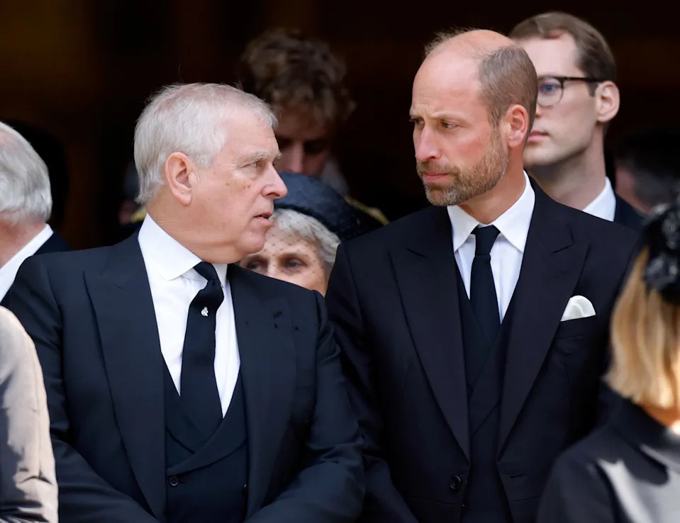 Getty Images Andrew Mountbatten-Windsor and Prince William at the funeral of Katharine, Duchess of Kent.