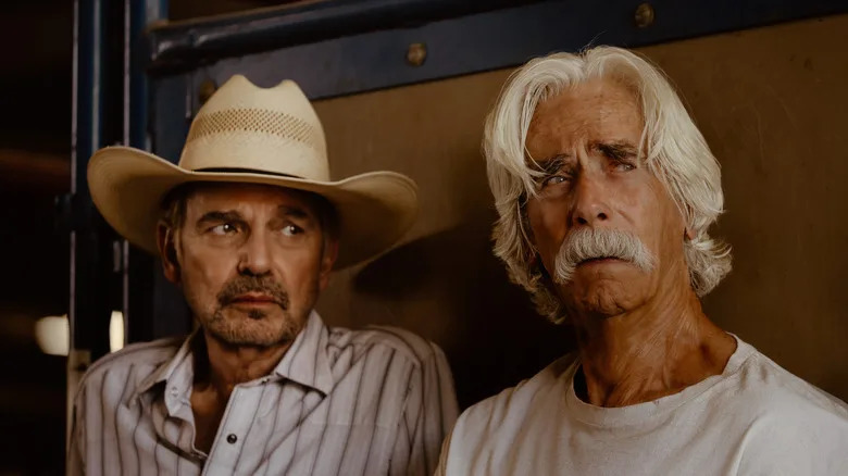 Billy Bob Thornton's Tommy Norris sits beside Sam Elliott's T.L. Norris in Landman