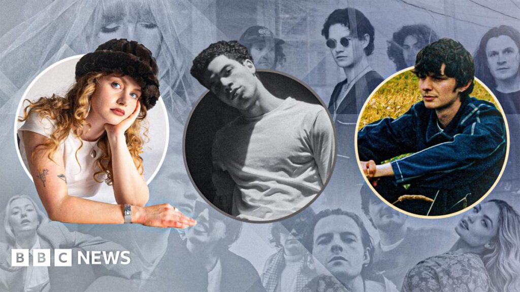 A composite image showing three people - one woman and a man - in circles set on a washed-out background featuring the images of a number of people's faces.