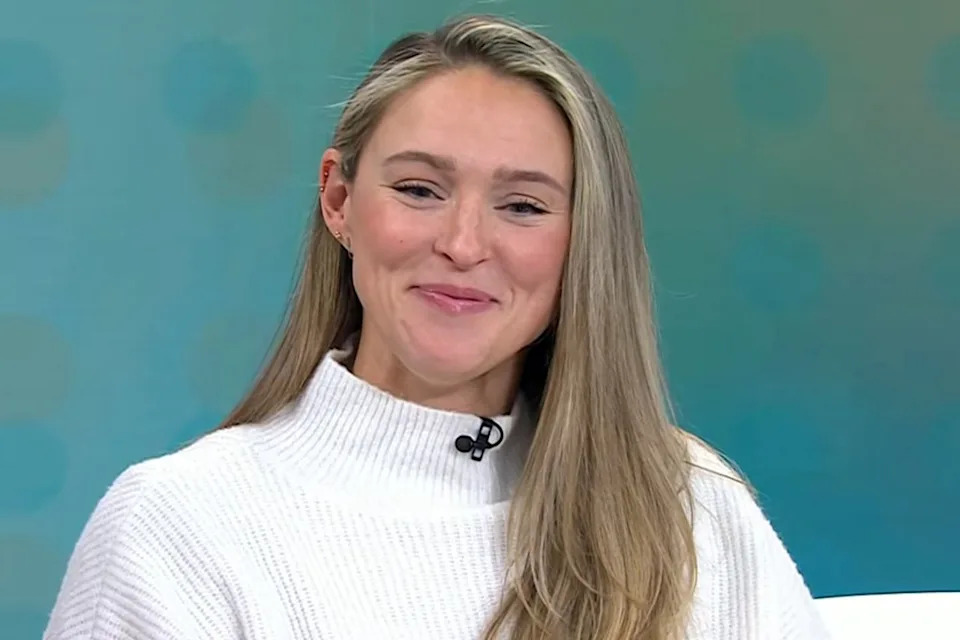 Kylie Kelce grins while discussing Travis Kelce and Taylor Swift's wedding plans on the 'Today' show. NBC