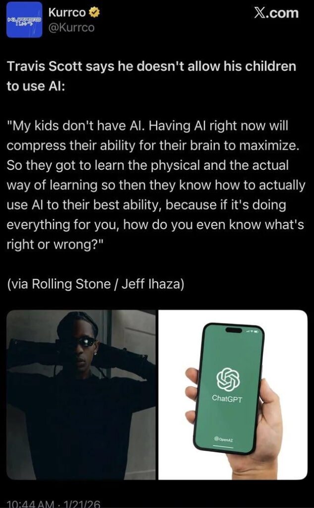 Travis Scott doesn’t let his kids use AI