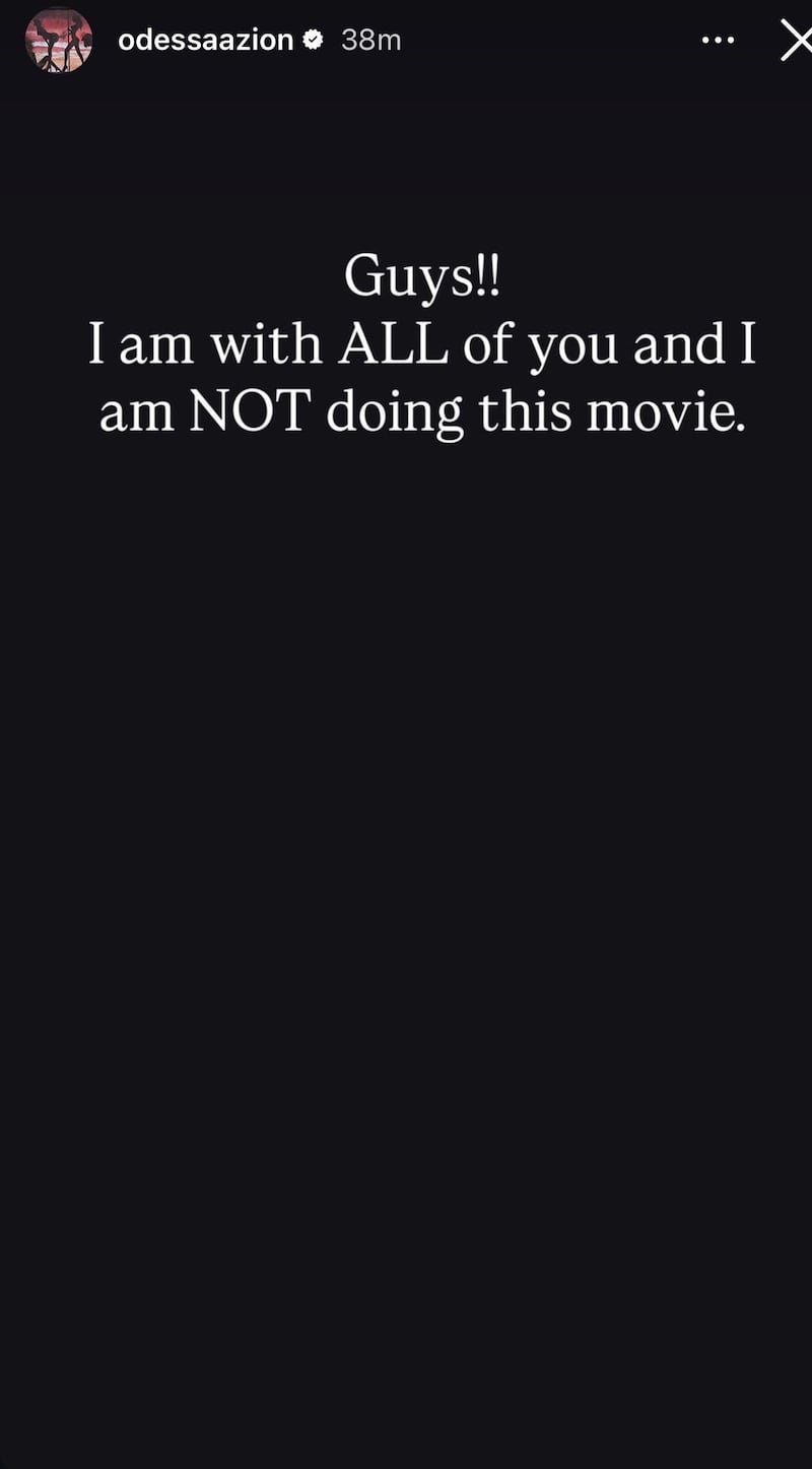 Screenshot of Odessa A'zion's Instagram story.