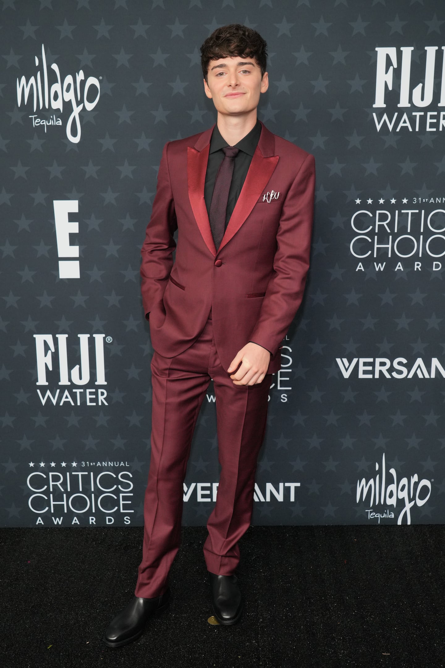 Noah Schnapp arrived at the 31st Annual Critics Choice Awards on Sunday at The Barker Hanger in Santa Monica, Calif.