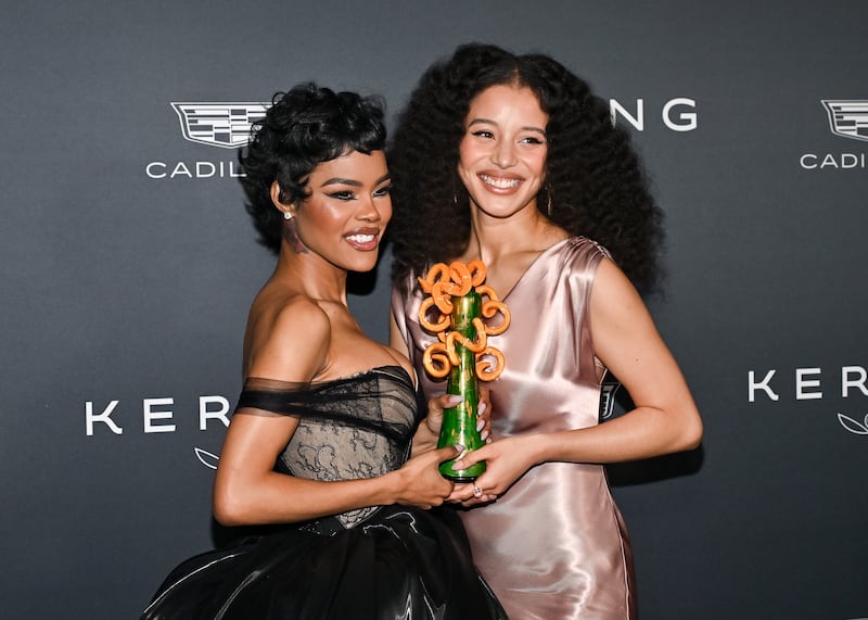 Teyana Taylor and Chase Infiniti at the 37th Annual Palm Springs International Film Festival Film Awards held at Palm Springs Convention Center on January 03, 2026 in Palm Springs, California. (Photo by Michael Buckner/Variety via Getty Images)