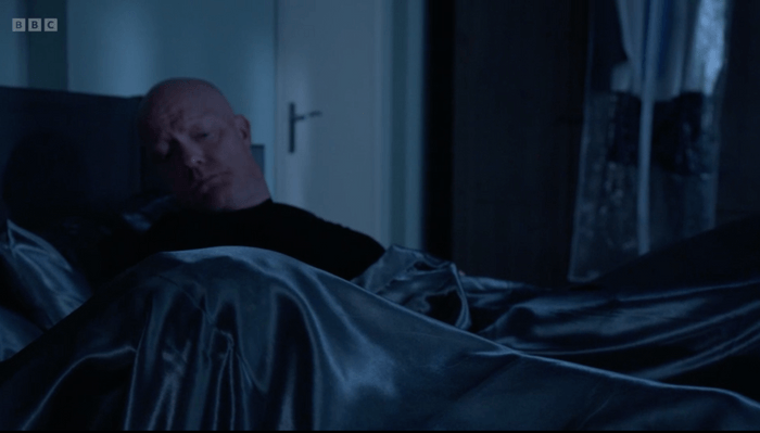 Jake Wood as Max Branning beside a pregnant woman in EastEndes.