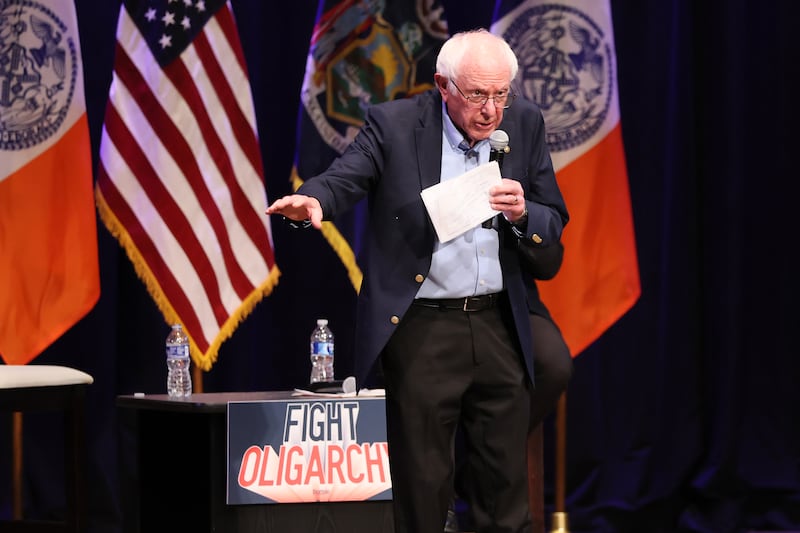 Bernie Sanders (I-VT) speaks during the Fighting Oligarchy town hall