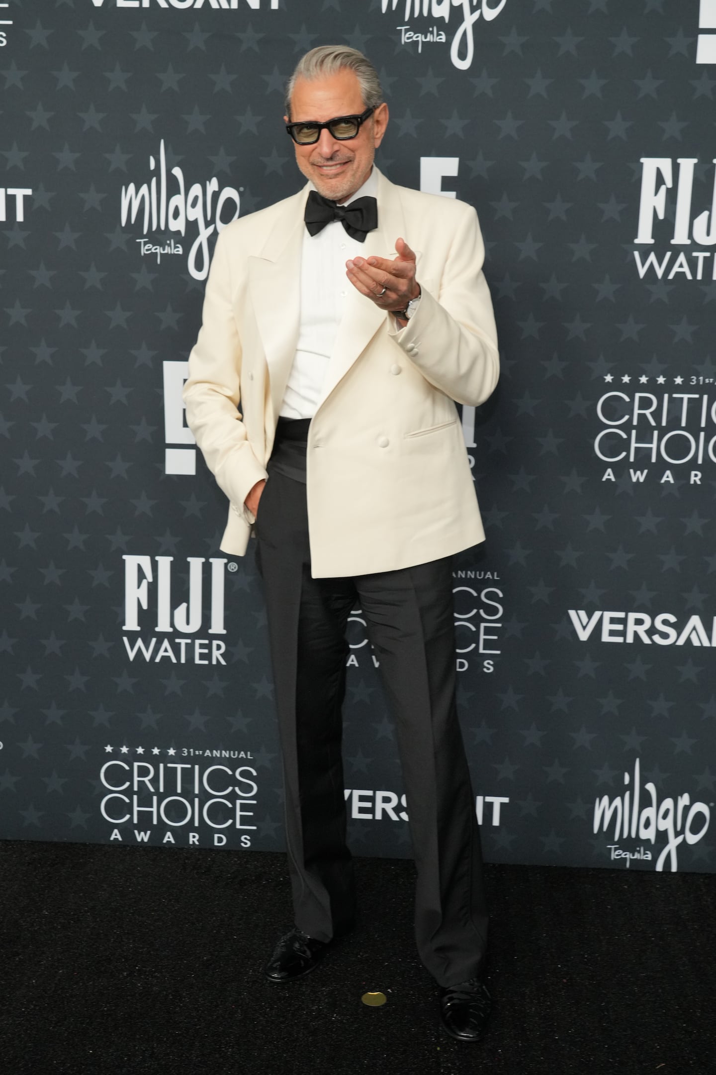 Jeff Goldblum arrived at the 31st Annual Critics Choice Awards on Sunday at The Barker Hanger in Santa Monica, Calif.