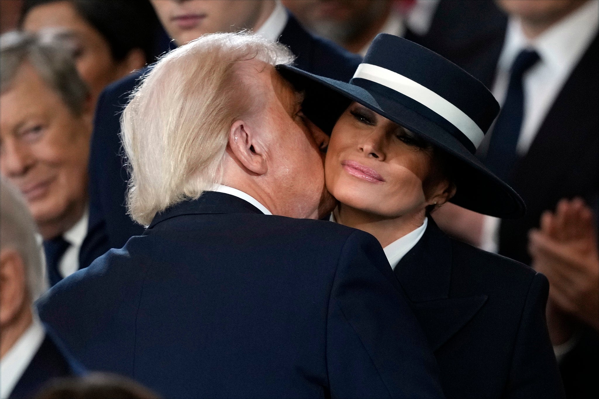 Awkward look: At the presidential inauguration last year, Melania wore a wide-brimmed hat that seemed to ensure a physical distance was kept between her and her husband