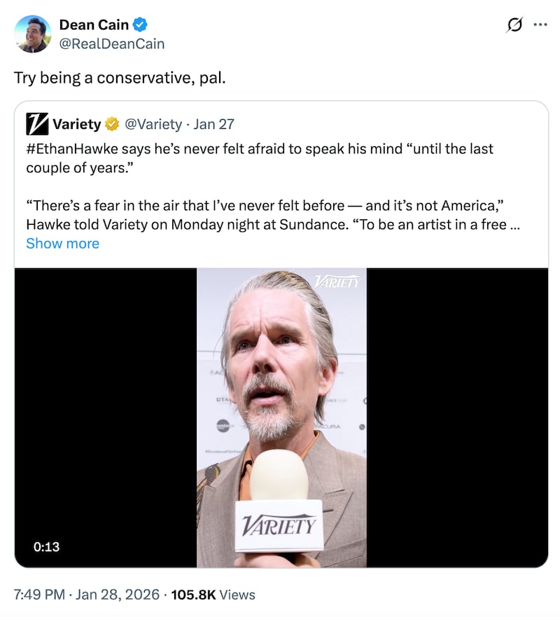 A screenshot of Dean Cain's post on X.