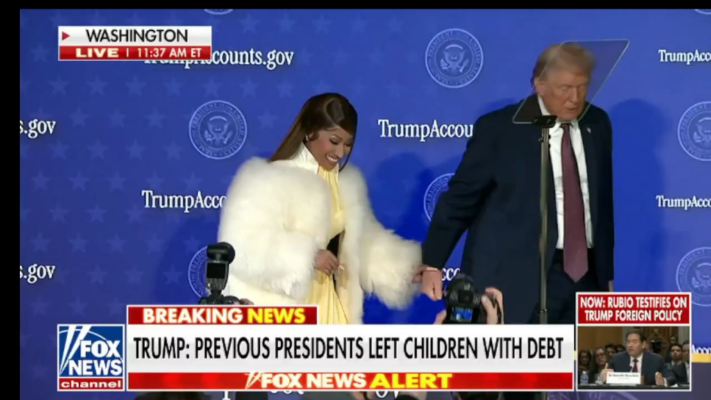 Nicki Minaj, who’s married to a rapist, walks out with rapist Donald Trump at the Trump Accounts Summit: “I am probably the President’s #1 fan & that’s not going to change. And the hate or what people have to say, it does not affect me at all. It actually motivates me to support him more.”