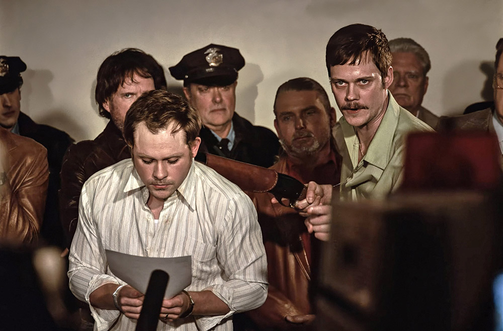 Dacre Montgomery (left) and Bill Skarsgard in Row K Entertainment’s Dead Man’s Wire.