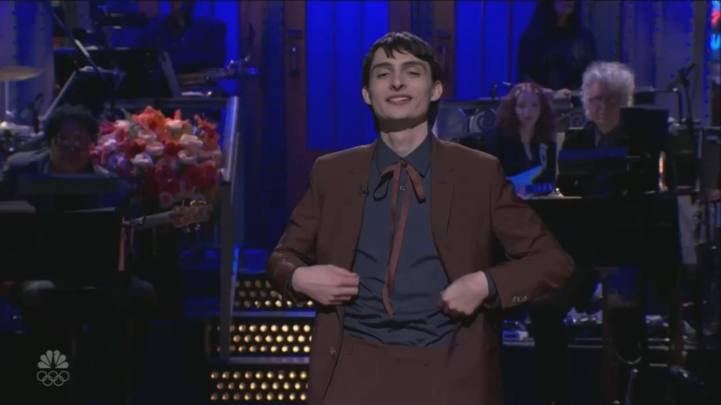Gaten Matarazzo and Caleb McLaughlin appear with Finn Wolfhard during his Saturday Night Live monologue