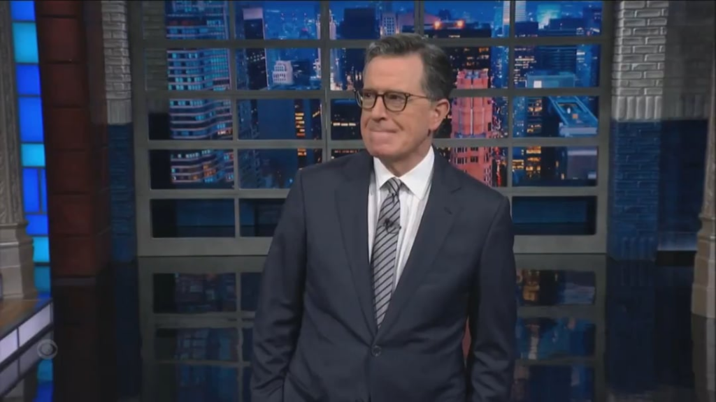 Stephen Colbert slammed Karoline Leavitt for trying to cover up Donald Trump’s cognitive blunders at Davos