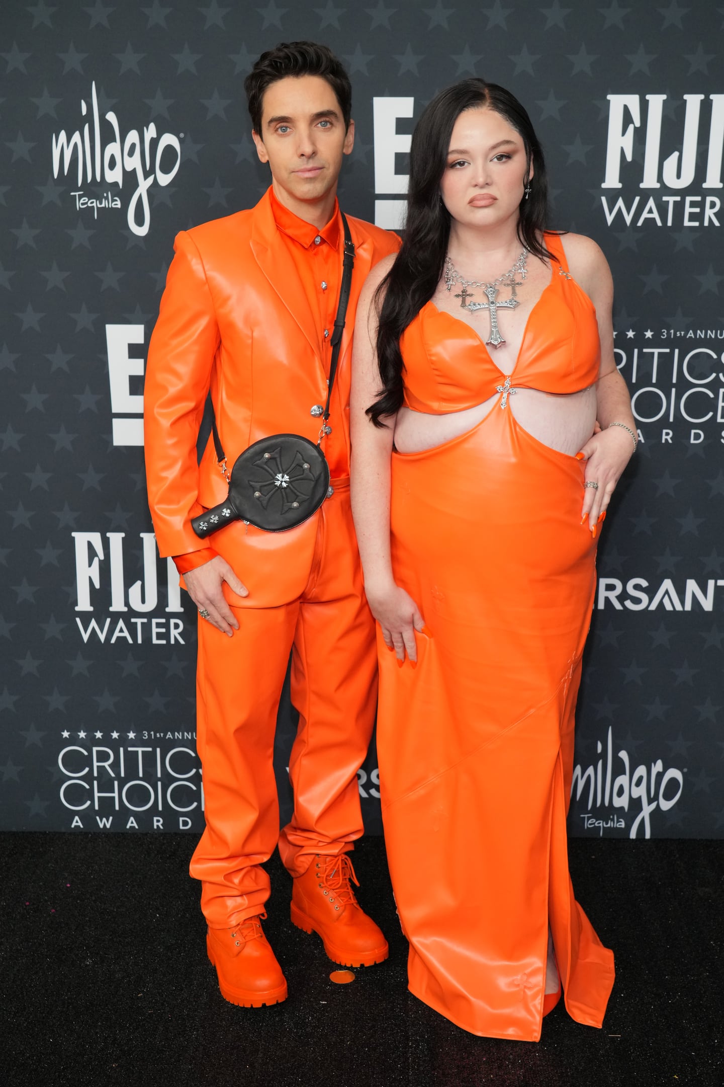 Paul Downs, left, and Megan Stalter arrived at the 31st Annual Critics Choice Awards on Sunday at The Barker Hanger in Santa Monica, Calif.