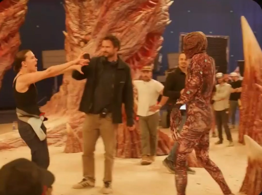 Millie Bobby Brown and Jamie Campbell Bower filming the final episode of Stranger Things